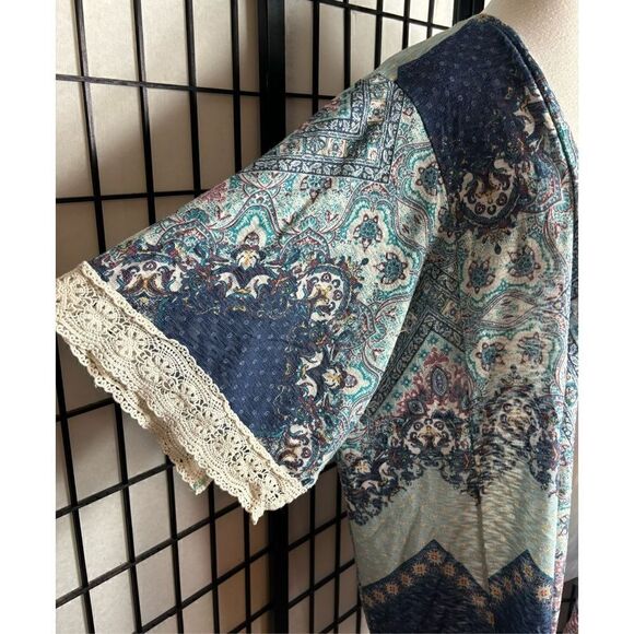 Eyeshadow Multicolor Graphic Print Open Cardigan - Picture 3 of 7